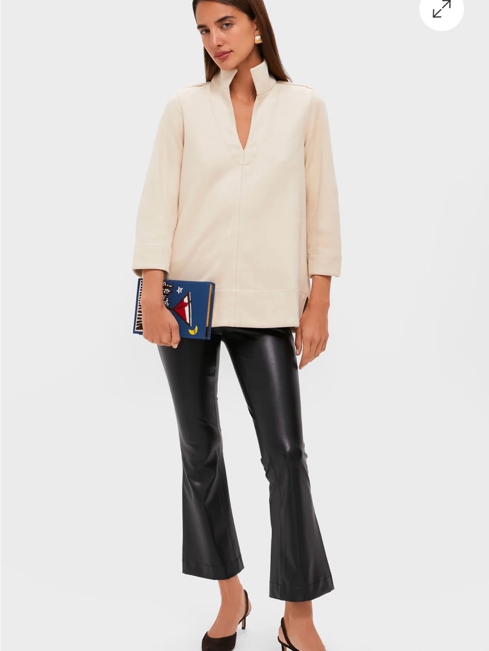 Tuckernuck bone suede margot stand collar blouse